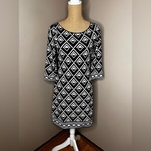 White House Black Market Dress Size XS Sleeve Black White Geometric